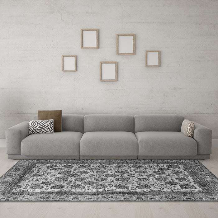 Machine Washable Abstract Gray Modern Rug in a Living Room,, wshabs4177gry