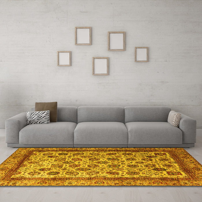 Machine Washable Abstract Yellow Modern Rug in a Living Room, wshabs4177yw