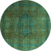 Round Machine Washable Abstract Turquoise Modern Area Rugs, wshabs4178turq