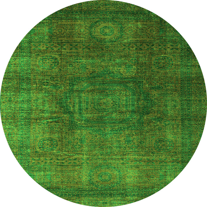 Round Machine Washable Abstract Green Modern Area Rugs, wshabs4178grn