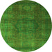 Round Machine Washable Abstract Green Modern Area Rugs, wshabs4178grn