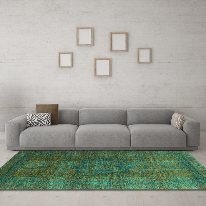 Machine Washable Abstract Turquoise Modern Area Rugs in a Living Room,, wshabs4178turq