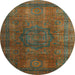 Round Abstract Dark Green Modern Rug, abs4178