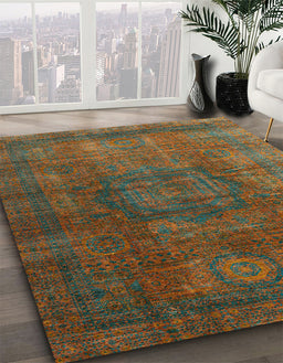 Machine Washable Abstract Dark Moccasin Green Rug in a Family Room, wshabs4178