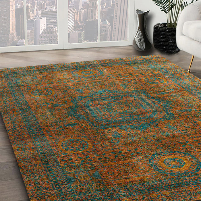 Machine Washable Abstract Dark Moccasin Green Rug in a Family Room, wshabs4178