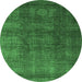 Round Abstract Emerald Green Modern Rug, abs4178emgrn