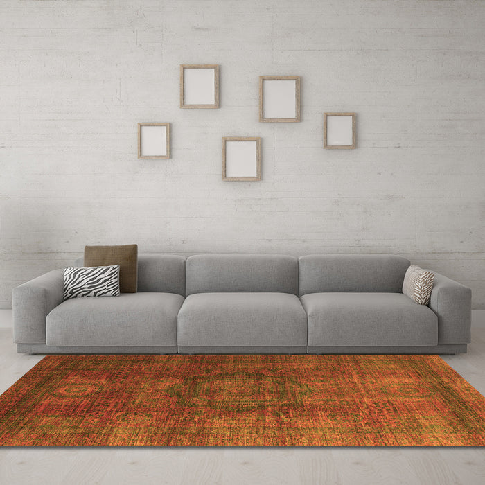 Machine Washable Abstract Orange Modern Area Rugs in a Living Room, wshabs4178org