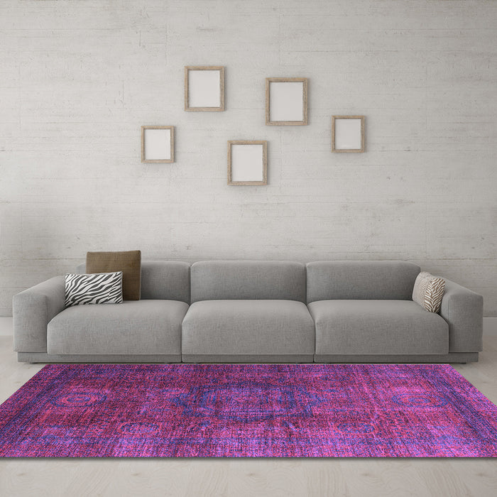 Machine Washable Abstract Purple Modern Area Rugs in a Living Room, wshabs4178pur