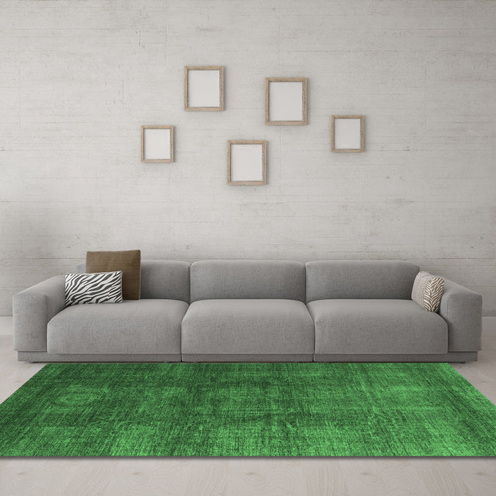 Machine Washable Abstract Emerald Green Modern Area Rugs in a Living Room,, wshabs4178emgrn