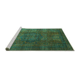 Sideview of Machine Washable Abstract Turquoise Modern Area Rugs, wshabs4178turq
