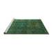 Sideview of Machine Washable Abstract Turquoise Modern Area Rugs, wshabs4178turq