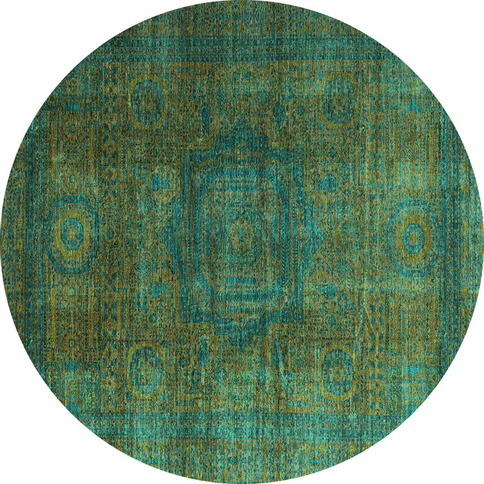 Round Abstract Turquoise Modern Rug, abs4178turq