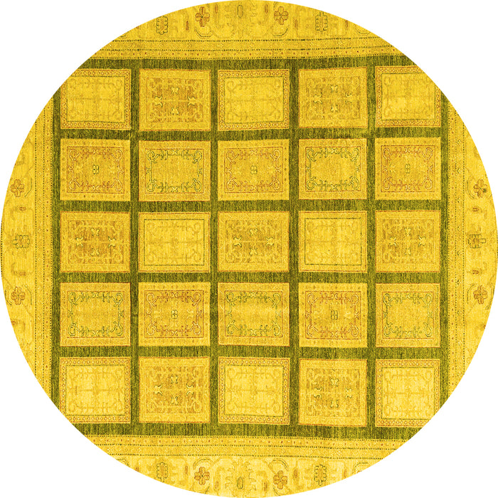 Round Machine Washable Abstract Yellow Modern Rug, wshabs4179yw