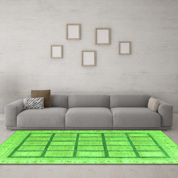 Machine Washable Abstract Green Modern Area Rugs in a Living Room,, wshabs4179grn