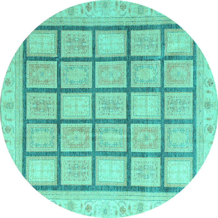 Round Abstract Turquoise Modern Rug, abs4179turq