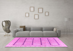 Machine Washable Abstract Pink Modern Rug in a Living Room, wshabs4179pnk