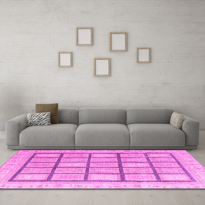 Machine Washable Abstract Pink Modern Rug in a Living Room, wshabs4179pnk