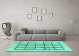 Machine Washable Abstract Turquoise Modern Area Rugs in a Living Room,, wshabs4179turq