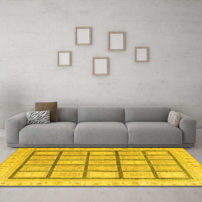 Machine Washable Abstract Yellow Modern Rug in a Living Room, wshabs4179yw
