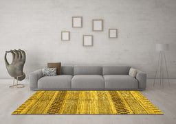 Machine Washable Abstract Yellow Modern Rug in a Living Room, wshabs417yw
