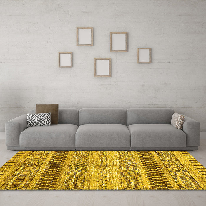 Machine Washable Abstract Yellow Modern Rug in a Living Room, wshabs417yw