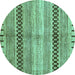 Round Abstract Turquoise Modern Rug, abs417turq