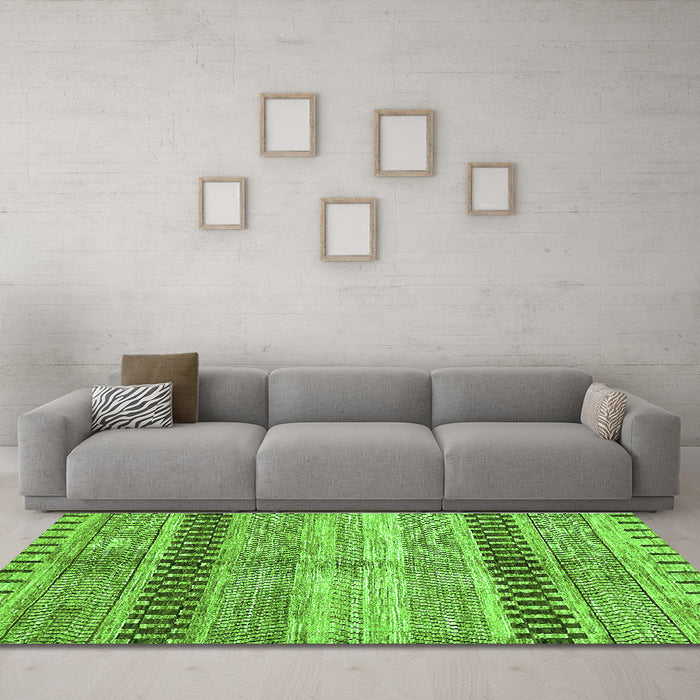 Machine Washable Abstract Green Modern Area Rugs in a Living Room,, wshabs417grn