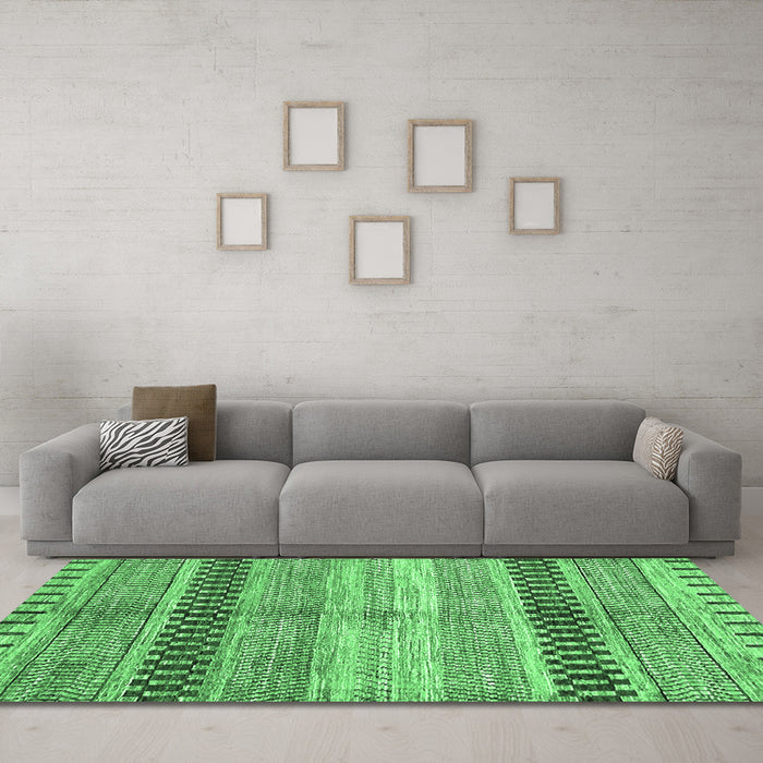 Machine Washable Abstract Emerald Green Modern Area Rugs in a Living Room,, wshabs417emgrn