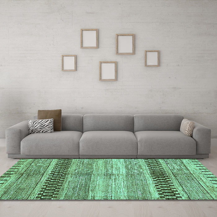 Machine Washable Abstract Turquoise Modern Area Rugs in a Living Room,, wshabs417turq