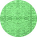 Round Machine Washable Abstract Emerald Green Modern Area Rugs, wshabs4180emgrn