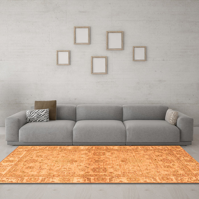 Machine Washable Abstract Orange Modern Area Rugs in a Living Room, wshabs4180org