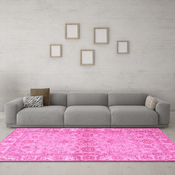 Machine Washable Abstract Pink Modern Rug in a Living Room, wshabs4180pnk