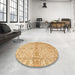 Round Machine Washable Abstract Chrome Gold Yellow Rug in a Office, wshabs4180