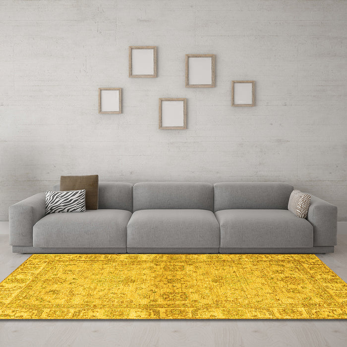 Machine Washable Abstract Yellow Modern Rug in a Living Room, wshabs4180yw
