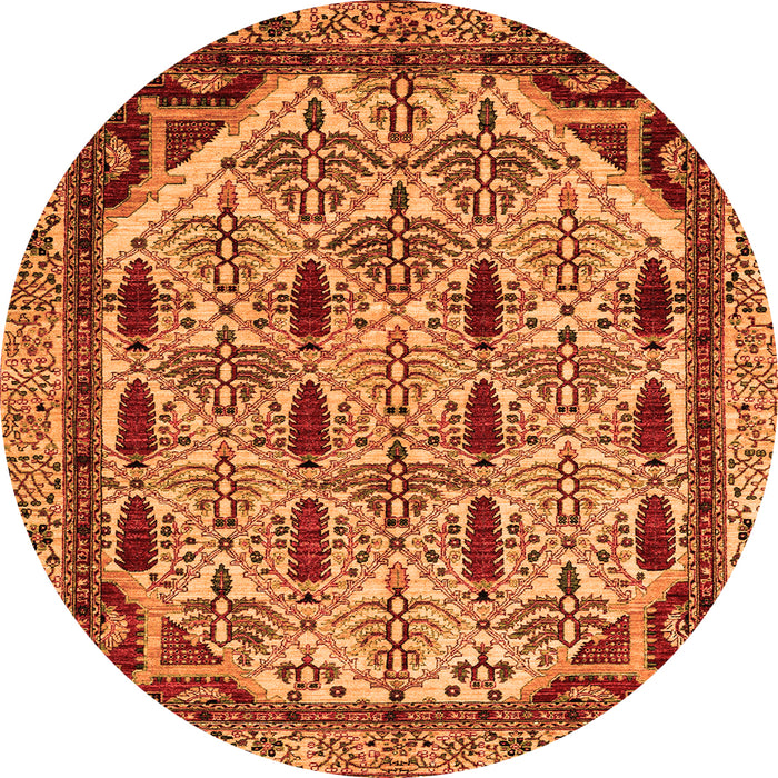 Round Machine Washable Abstract Orange Modern Area Rugs, wshabs4181org
