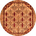 Round Machine Washable Abstract Orange Modern Area Rugs, wshabs4181org