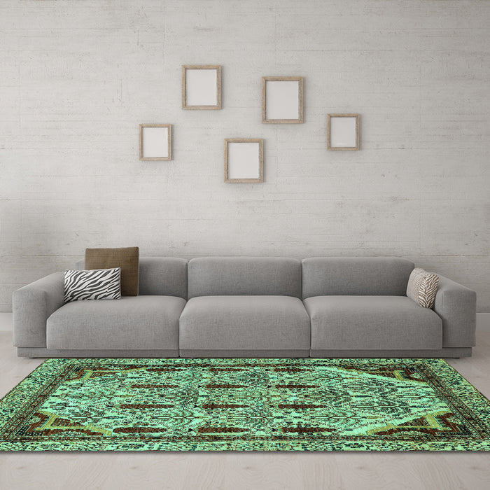 Machine Washable Abstract Turquoise Modern Area Rugs in a Living Room,, wshabs4181turq