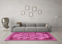 Machine Washable Abstract Pink Modern Rug, wshabs4181pnk