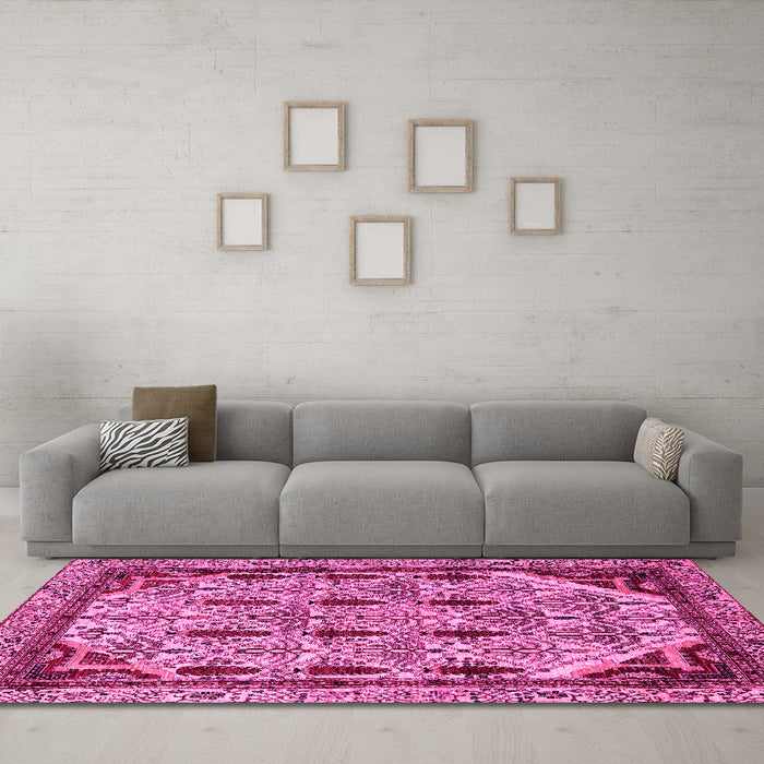 Machine Washable Abstract Pink Modern Rug in a Living Room, wshabs4181pnk