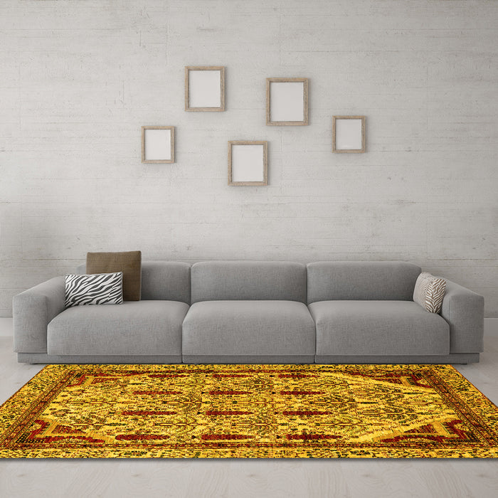 Machine Washable Abstract Yellow Modern Rug in a Living Room, wshabs4181yw