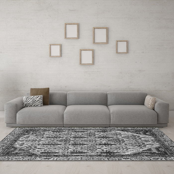 Machine Washable Abstract Gray Modern Rug in a Living Room,, wshabs4181gry