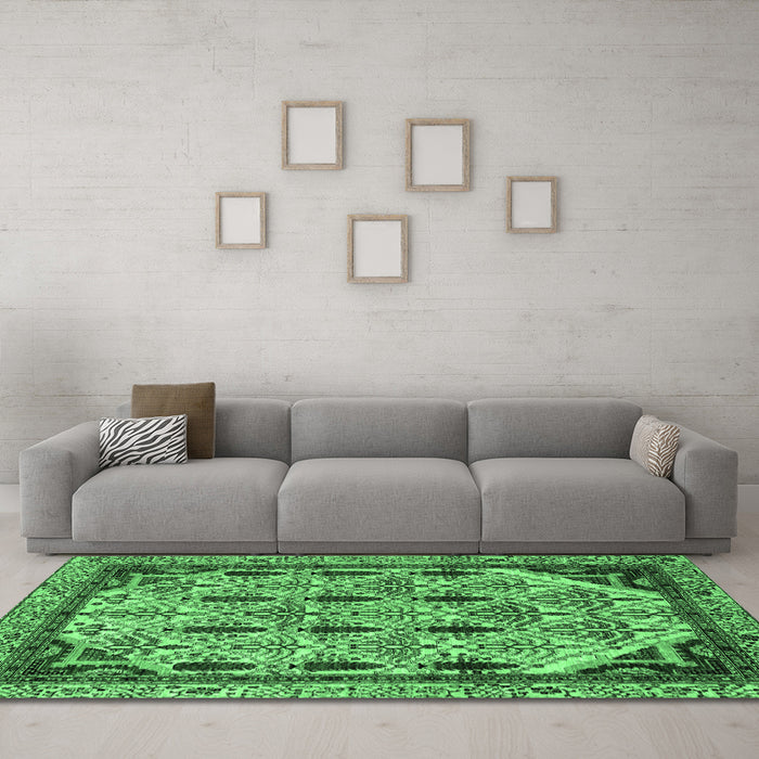 Machine Washable Abstract Emerald Green Modern Area Rugs in a Living Room,, wshabs4181emgrn