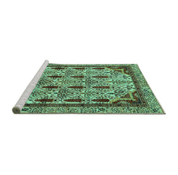 Sideview of Machine Washable Abstract Turquoise Modern Area Rugs, wshabs4181turq
