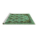 Sideview of Machine Washable Abstract Turquoise Modern Area Rugs, wshabs4181turq