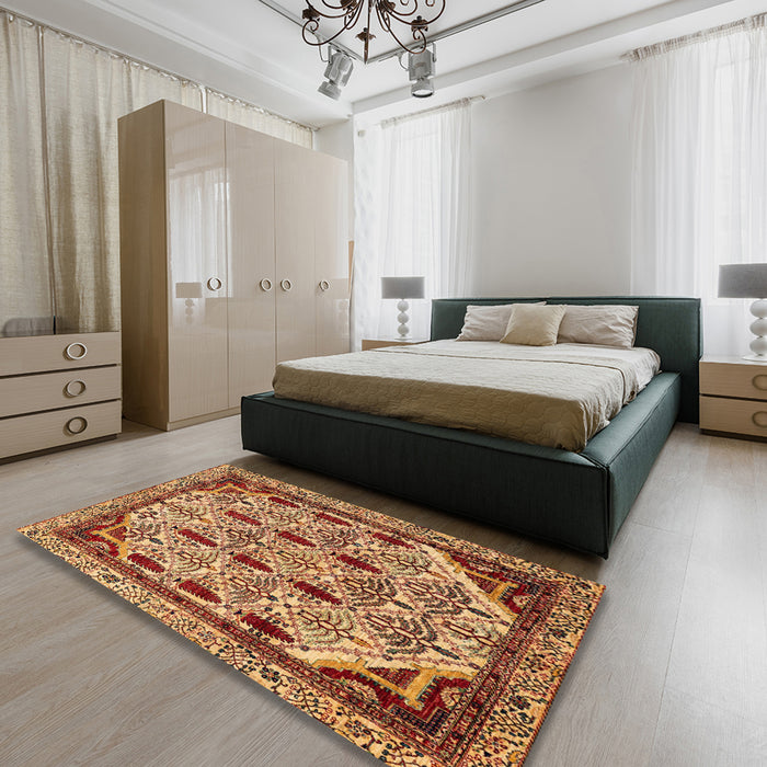 Abstract Orange Modern Rug in a Bedroom, abs4181