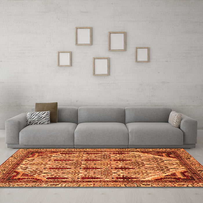 Machine Washable Abstract Orange Modern Area Rugs in a Living Room, wshabs4181org