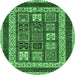 Round Machine Washable Abstract Emerald Green Modern Area Rugs, wshabs4182emgrn