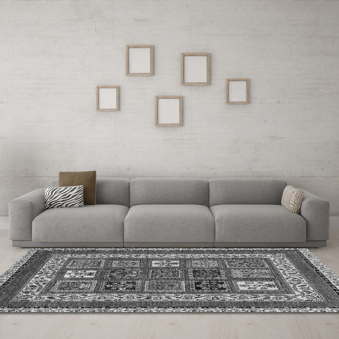 Machine Washable Abstract Gray Modern Rug in a Living Room,, wshabs4182gry