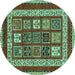 Round Machine Washable Abstract Turquoise Modern Area Rugs, wshabs4182turq