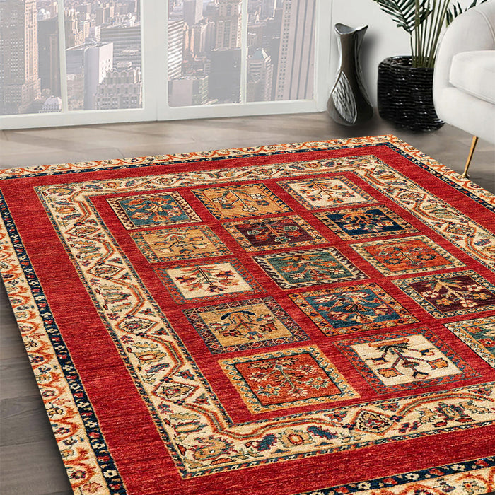 Abstract Red Modern Rug in Family Room, abs4182